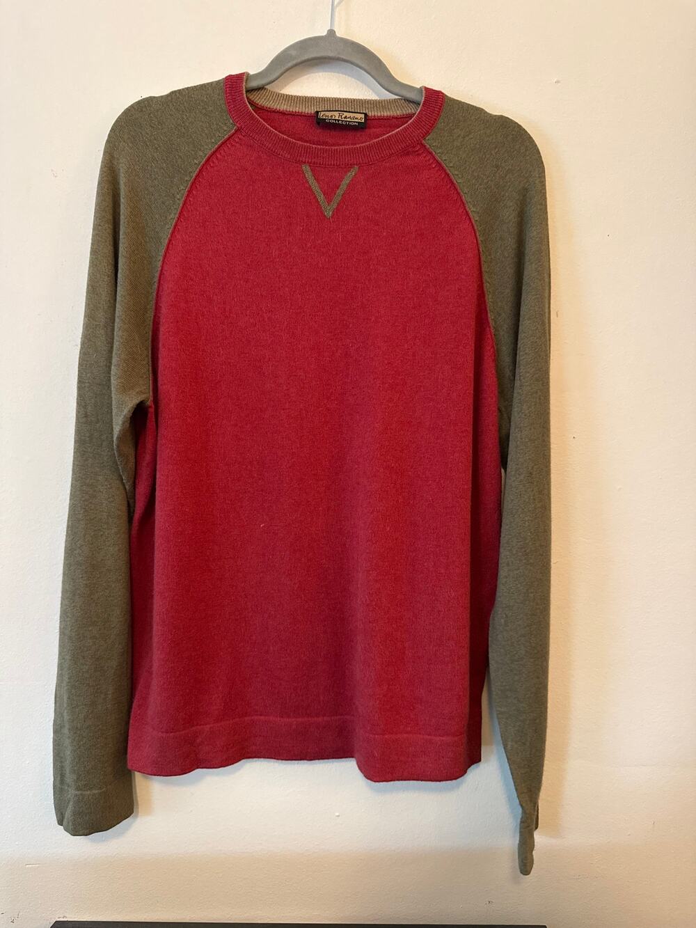 Lenor Romano Men’s Colorblock Silk Cashmere Sweater Red Brown Size M